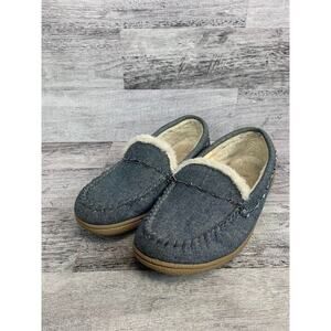 Womens Sonoma Moccasin Slippers Size 7-8M Denim Blue Faux Fur Lined Slip-On